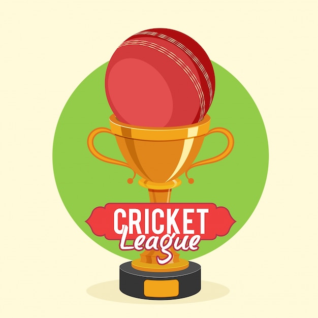 Golden Trophy Cup with red ball for Cricket
League concept.
