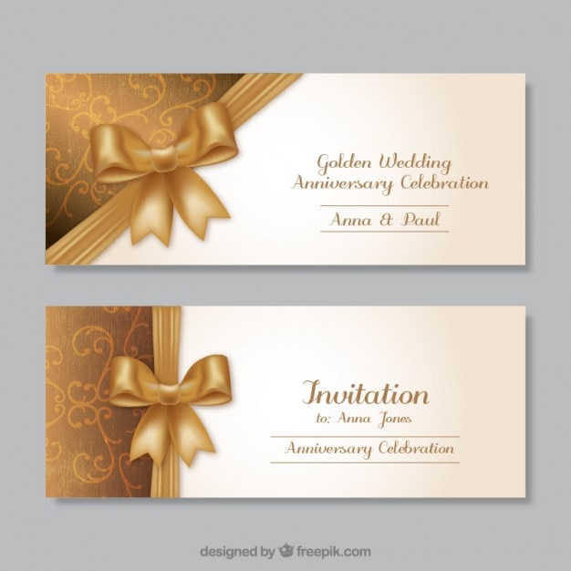 Free Vector Golden Wedding Anniversary Invitations