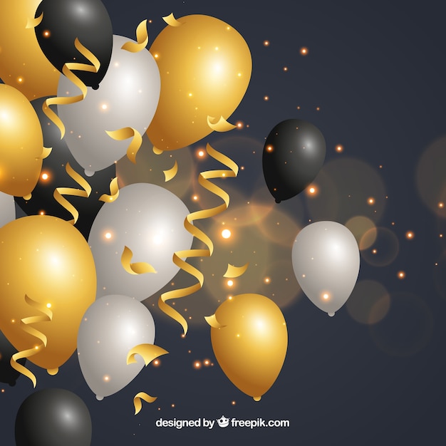 Golden, white and black balloons background to celebrate Vector | Free ...