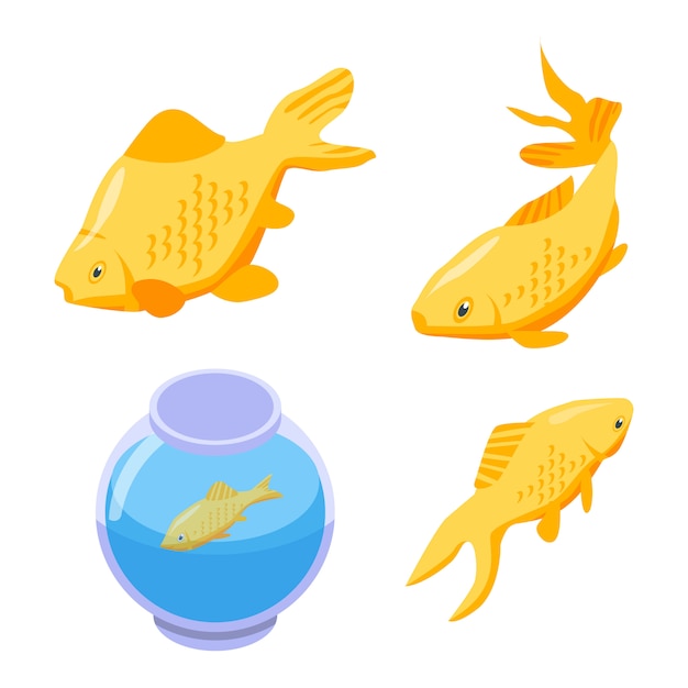 Download Goldfish clip-art set, isometric style | Premium Vector