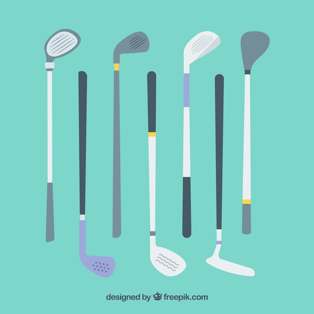 Golf club collection in flat style