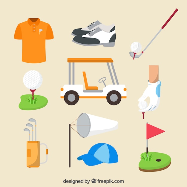 Golf clubs collection in flat style