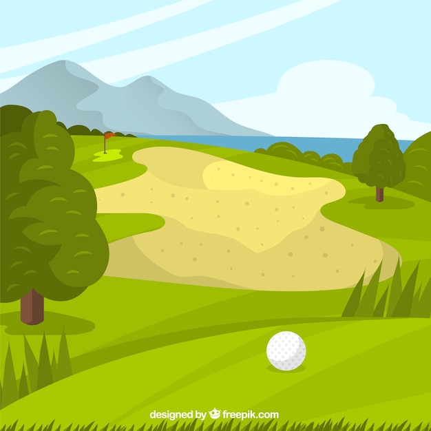 Download Golf course background in hand drawn style Vector | Free ...