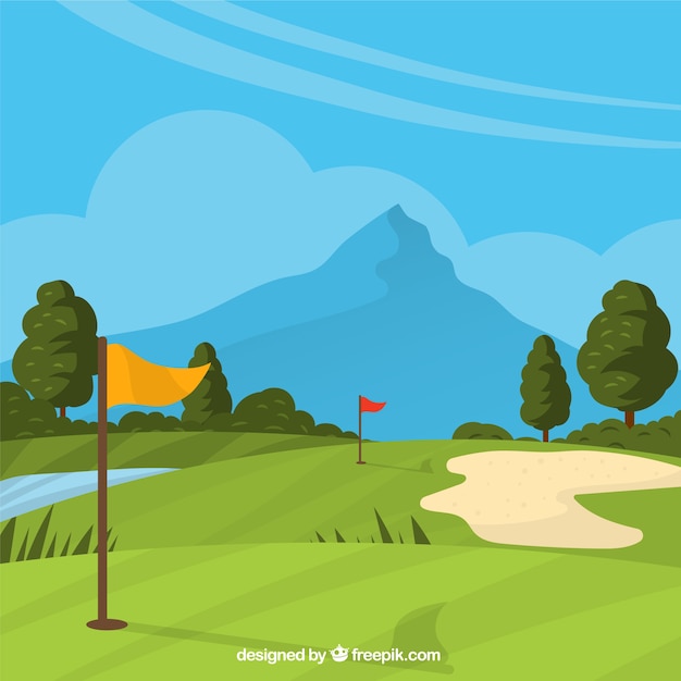 Free Vector | Golf course background in hand drawn style