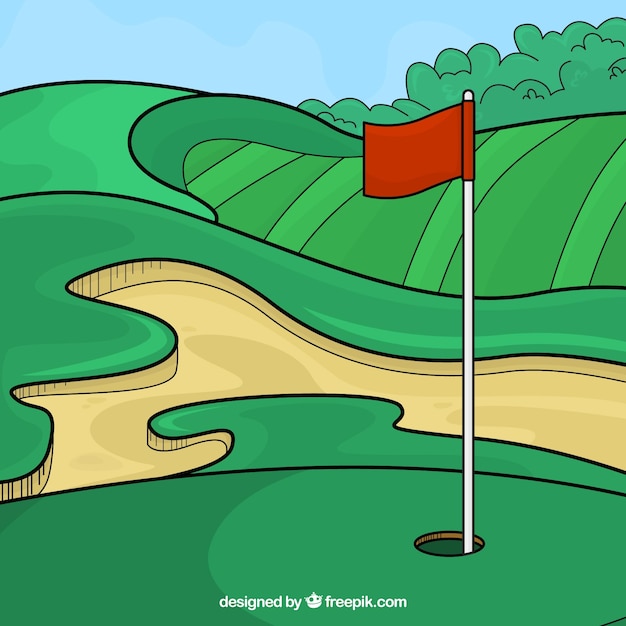 Download Golf course background in hand drawn style Vector | Free ...