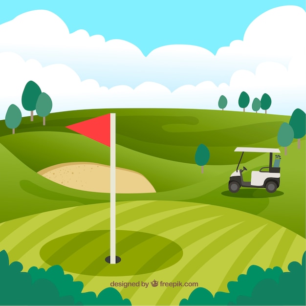 Golf course background in flat style