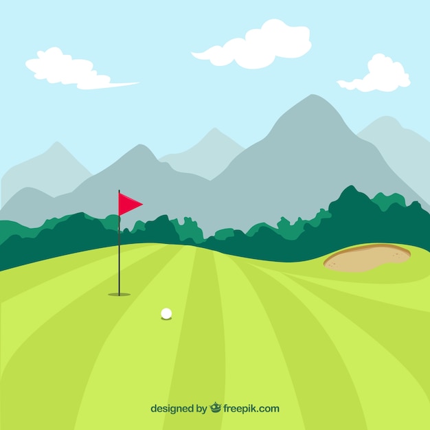 Golf course background in hand drawn\
style