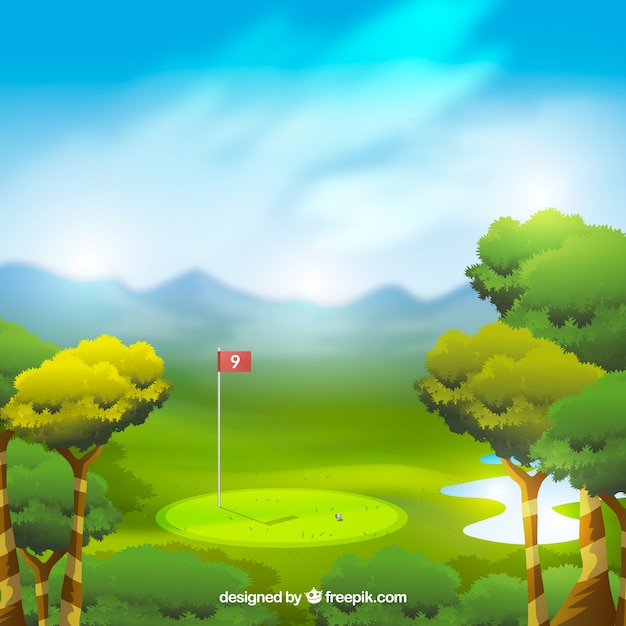 Golf course background in realistic\
style