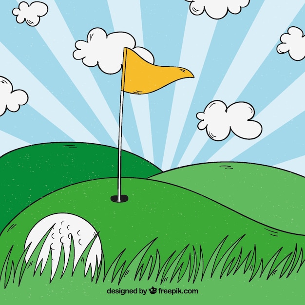 Free Vector Golf course in hand drawn style