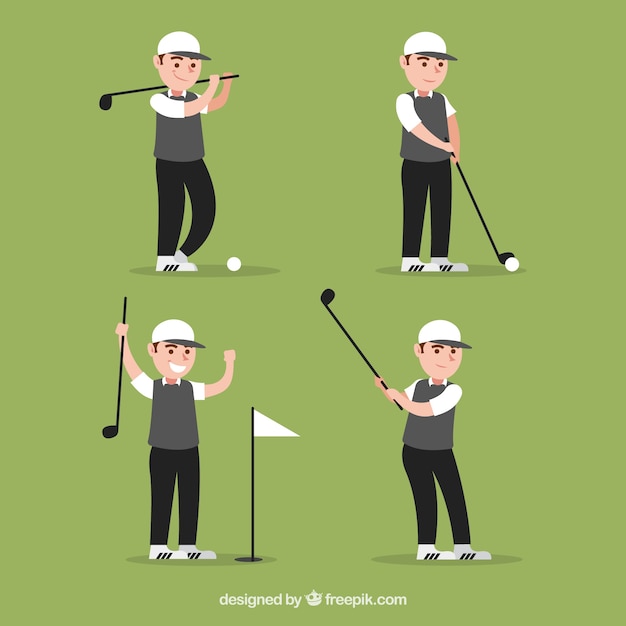 Golf swings collection with man in flat\
style