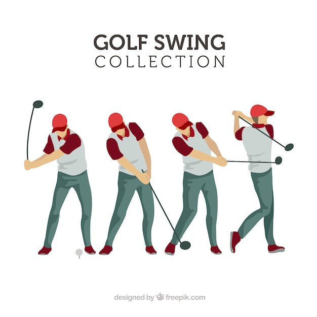 Golf swings collection with man in flat
style