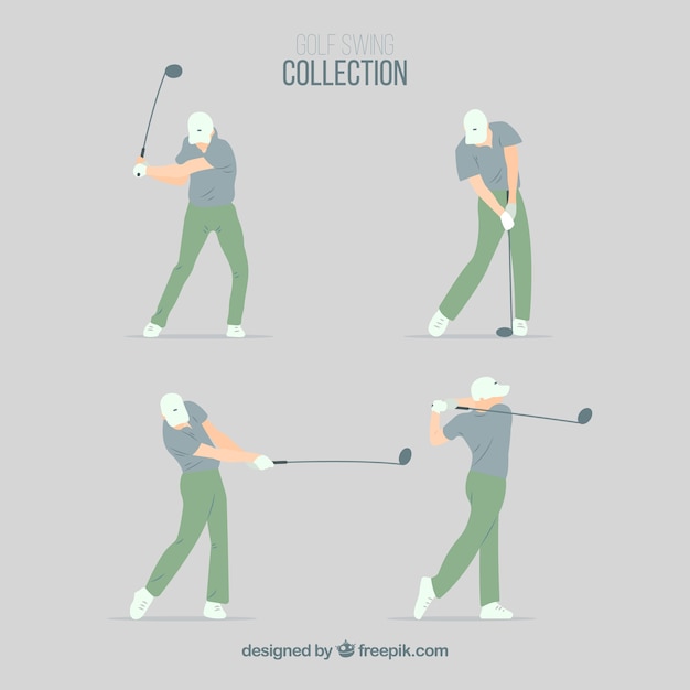 フラットスタイルの男性とゴルフスイングコレクション 無料のベクター