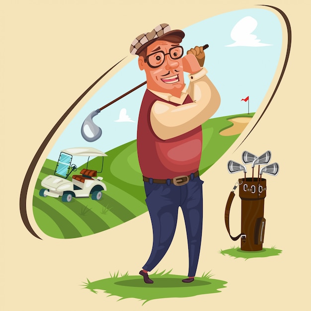 Premium Vector | Golfer plays golf, cartoon illustration with the ...