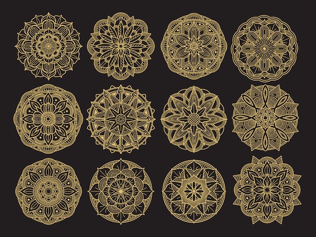 Golgen mandala set design. asian, arabian, korean decorative flower