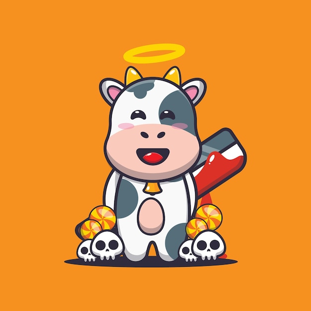 Premium Vector Good Or Bad Cow Holding Bloody Machete Cute Halloween