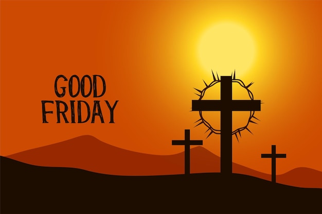 Free Vector | Good friday crosses sunset scene greeting card