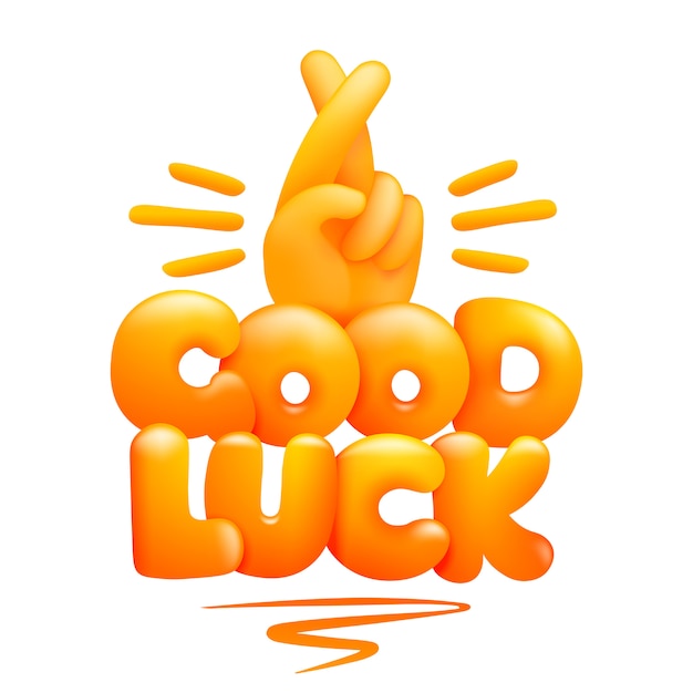 Premium Vector Good Luck Text And Yellow Emoji Hand With Index And Middle Fingers Crossed 3d Cartoon Style