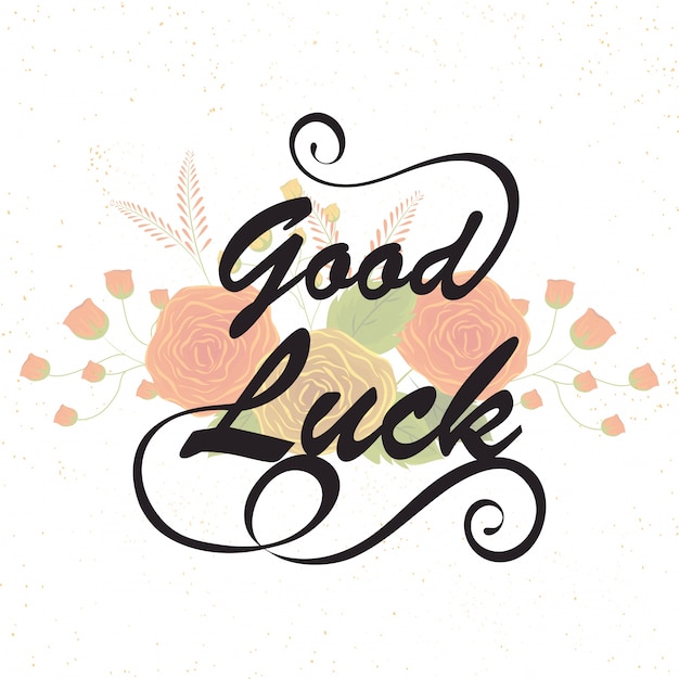 Premium Vector | Good luck typography on florals decorated background.