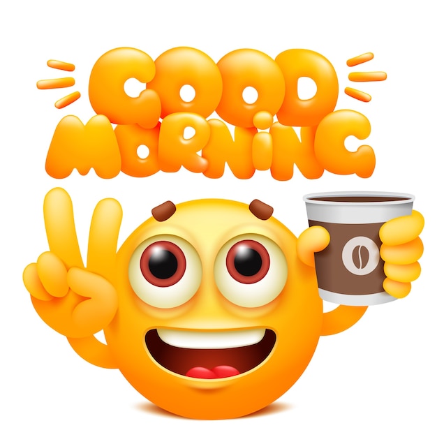 Premium Vector Good Morning Web Sticker Yellow Emoji Cartoon.