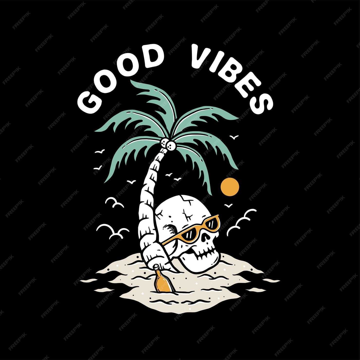 Premium Vector | Good vibes skull summer island vintage hand drawing ...