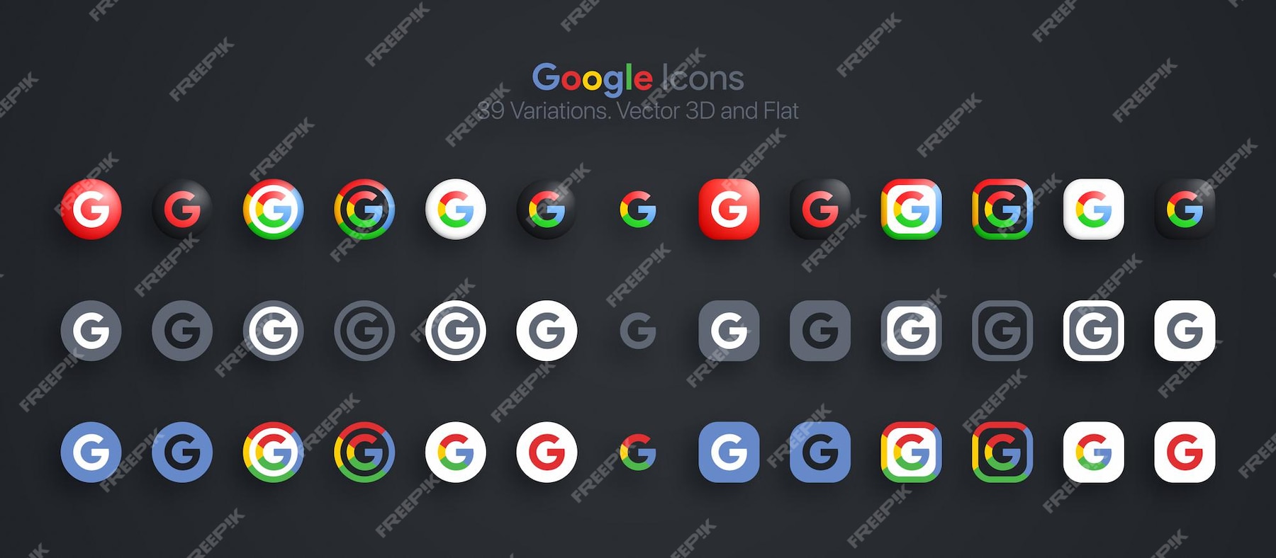 Google Icons Set Modern 3d And Flat In Different Vector Image