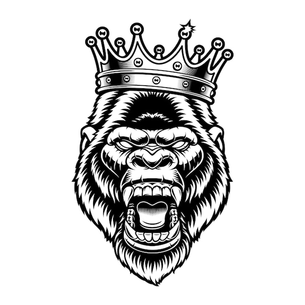 Premium Vector | Gorilla in a crown isolated on white