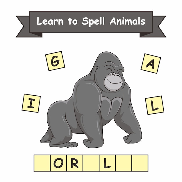 premium-vector-gorilla-learn-to-spell-animals-worksheet