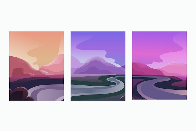 Premium Vector | Gradient abstract landscape covers collection