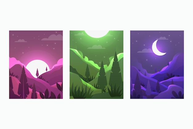 Premium Vector | Gradient abstract landscape covers collection