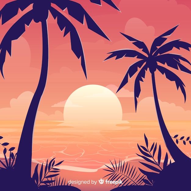 Gradient beach sunset landscape | Free Vector