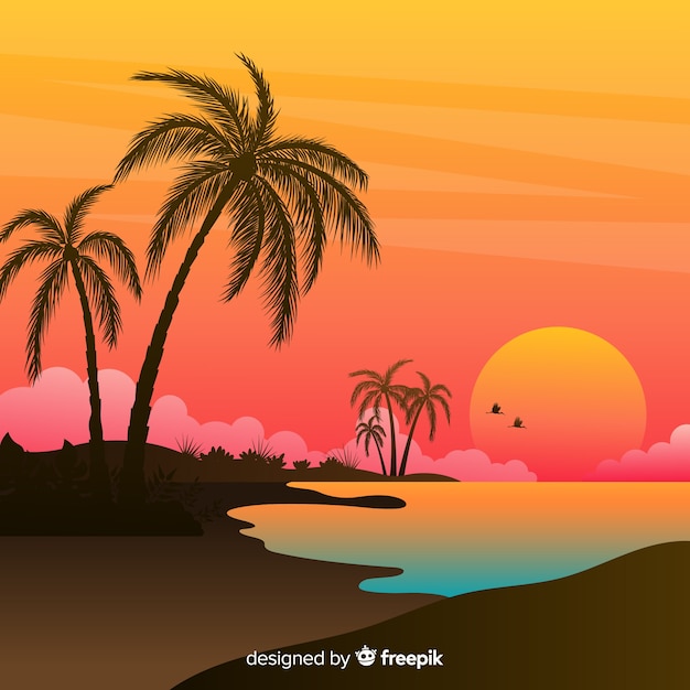 Free Vector | Gradient beach sunset landscape