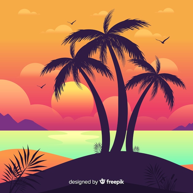 Free Vector Gradient Beach Sunset Landscape 