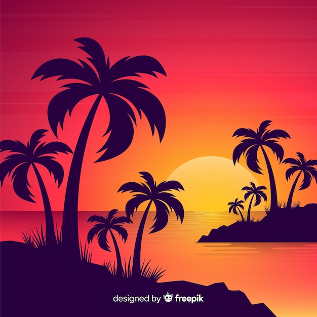 Gradient beach sunset landscape Vector | Free Download