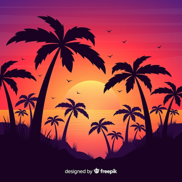 Free Vector | Gradient beach sunset landscape