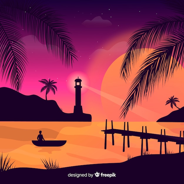 Gradient beach sunset landscape Vector | Free Download