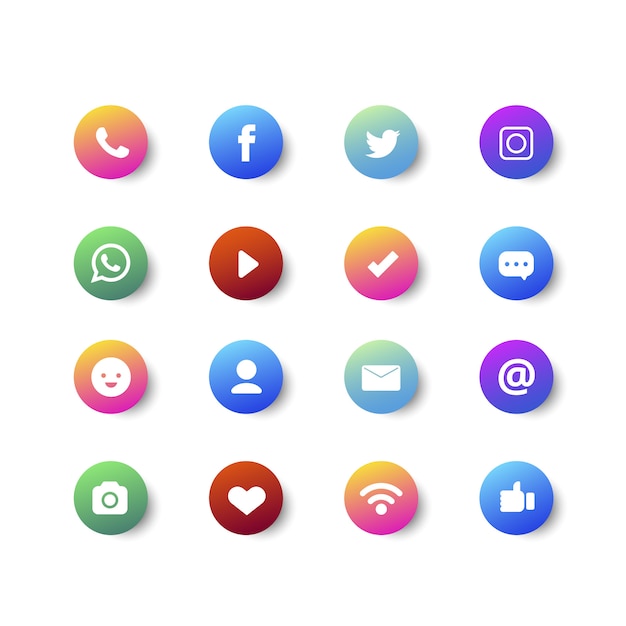Gradient bullet point и коллекция иконок в социальных сетях Бесплатные векторы