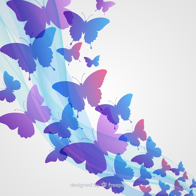 Download Gradient butterfly silhouette swarm background | Free Vector
