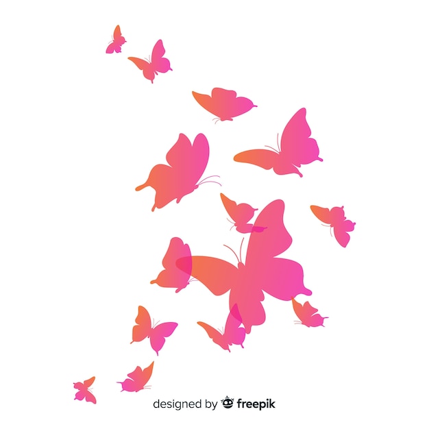 Download Gradient butterfly swarm silhouette background | Free Vector