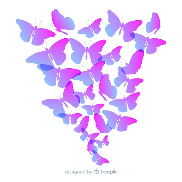 Gradient butterfly swarm silhouette background Vector ...