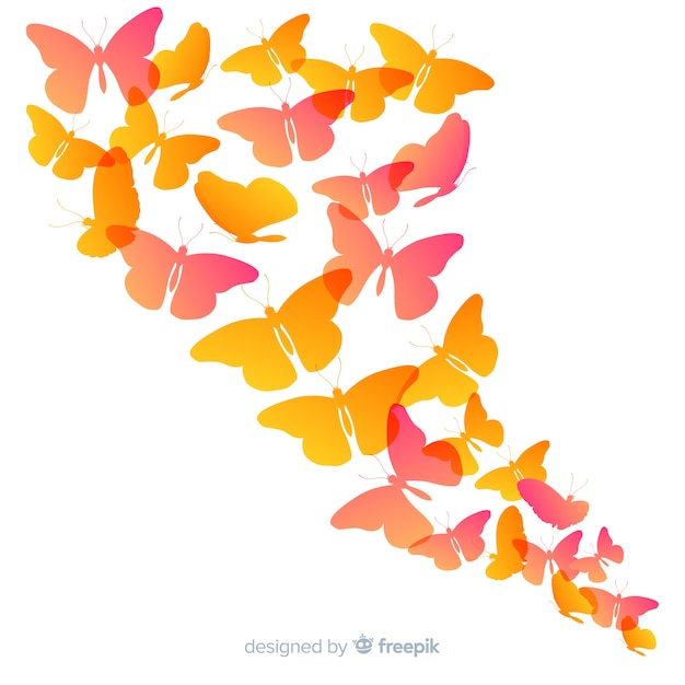 Gradient butterfly swarm silhouette background | Free Vector