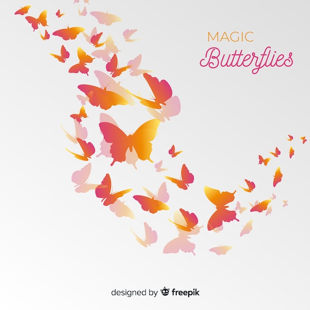 Download Gradient butterfly swarm silhouette background Vector ...