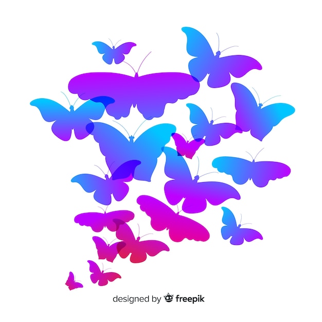 Download Gradient butterfly swarm silhouette background Vector ...