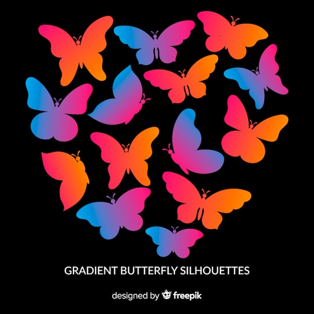 Gradient butterfly swarm silhouette background | Free Vector