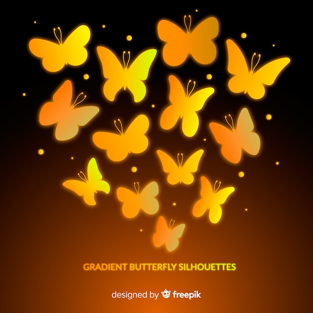 Gradient butterfly swarm silhouette background Vector ...