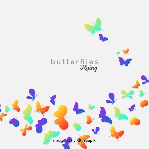 Download Gradient butterfly swarm silhouette background Vector ...