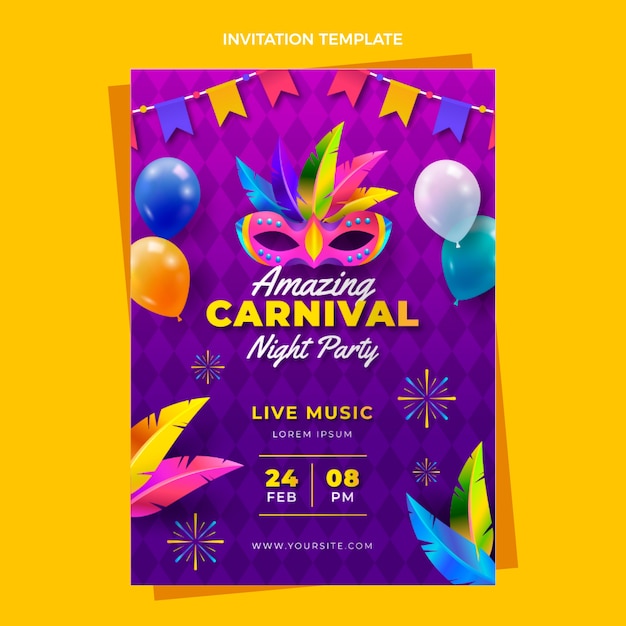 Free Vector | Gradient carnival invitation template