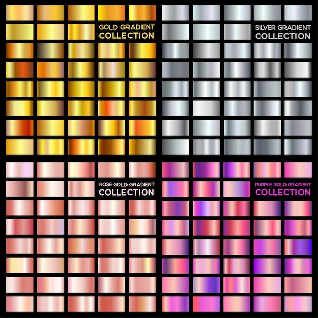 Premium Vector | Gradient collection gold, silver, purple gold, rose ...