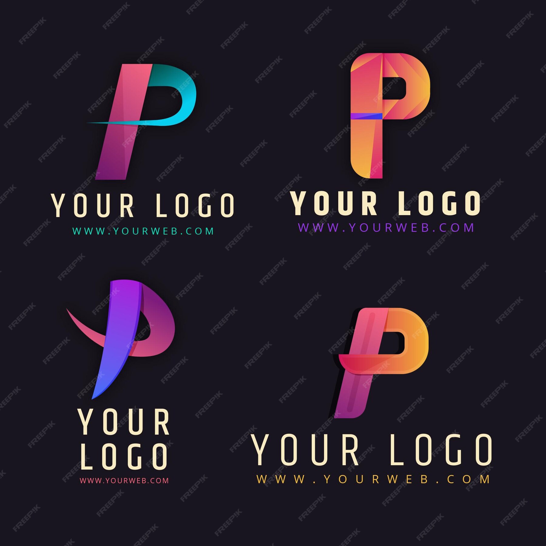 Premium Vector | Gradient colored p logos set