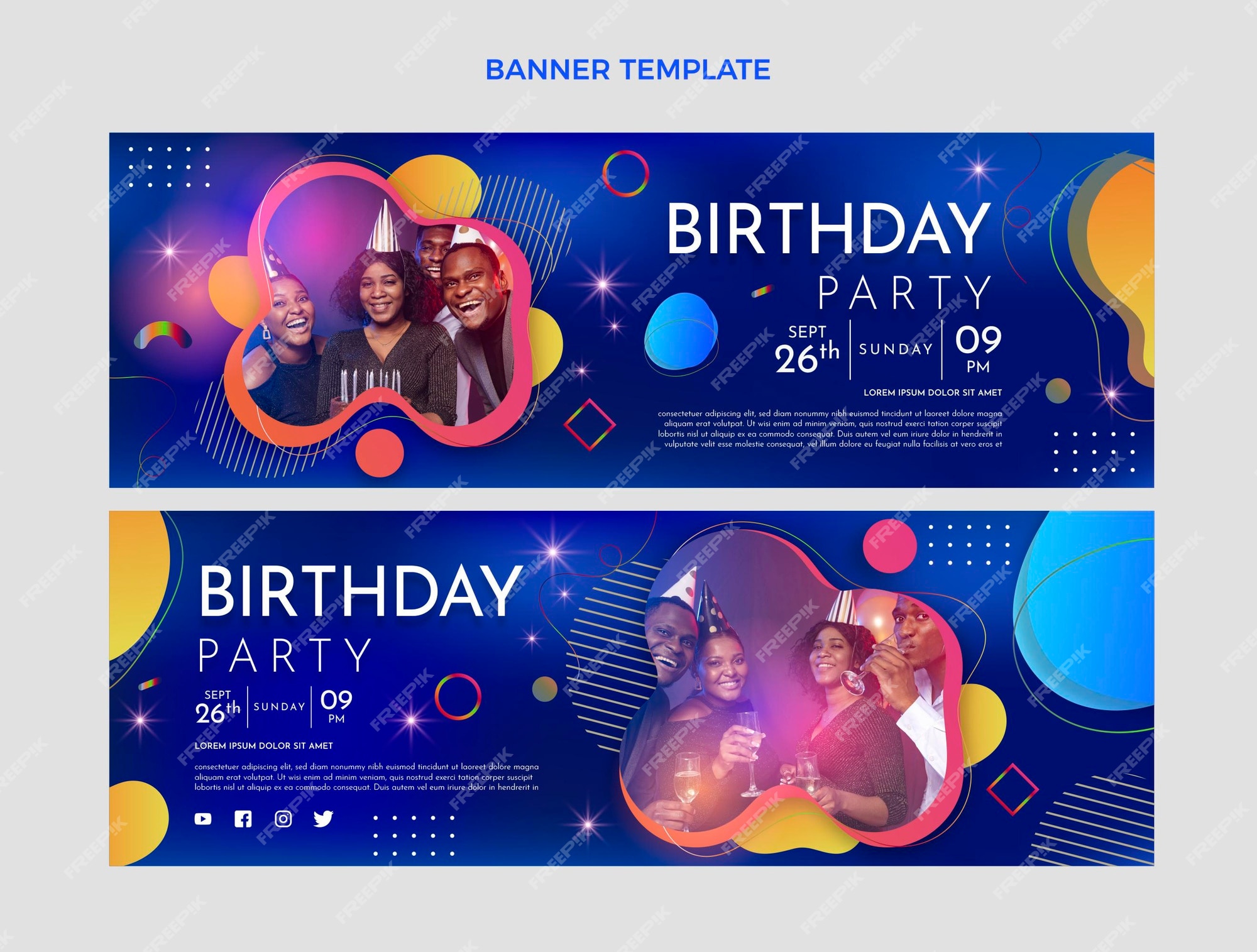 Premium Vector | Gradient colorful birthday horizontal banners