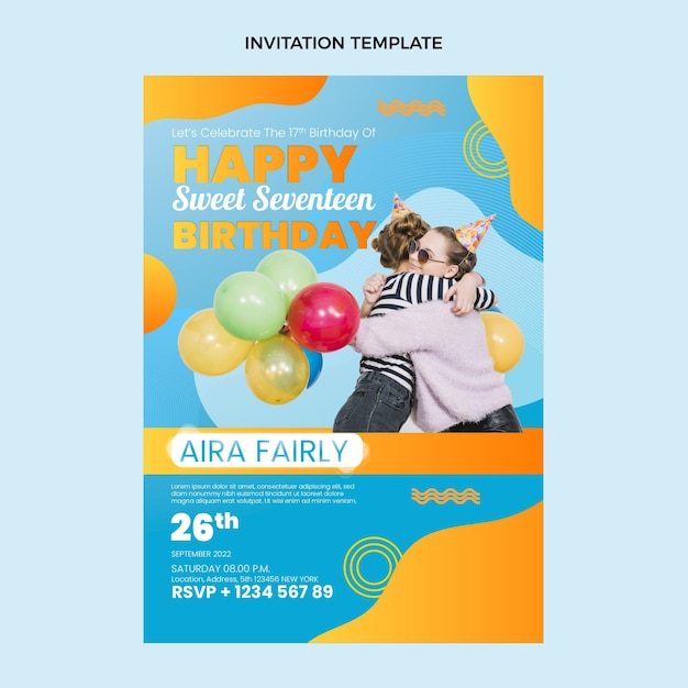 Free Vector | Gradient colorful birthday invitation template